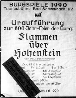 1990 - Plakataushang zu "Flammen über Hohenstein" zum 800-jährigen der Burg